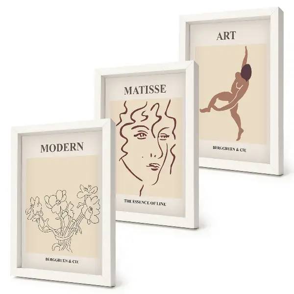 Mur de cadres avec des illustrations élégantes de fleurs, de visages et de silhouettes humaines