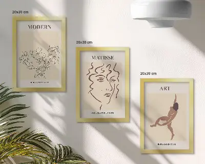 Mur de cadres avec des illustrations élégantes de fleurs, de visages et de silhouettes humaines