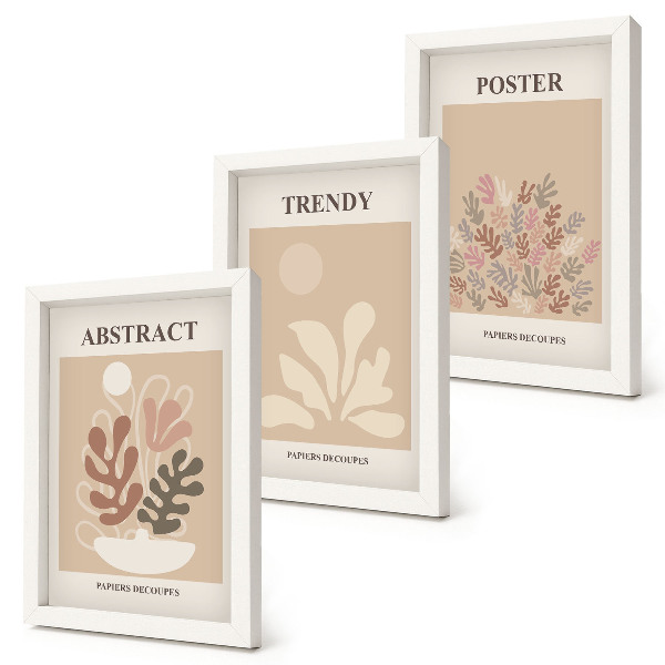Lot de 3 tableaux Affiches à motifs végétaux dans des tons beige et marron