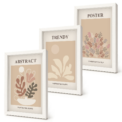 Lot de 3 tableaux Affiches à motifs végétaux dans des tons beige et marron