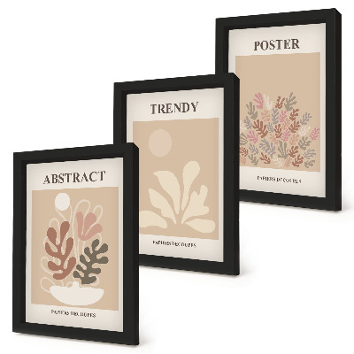 Lot de 3 tableaux Affiches à motifs végétaux dans des tons beige et marron