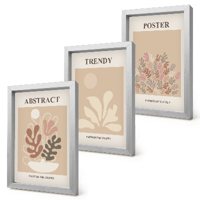 Lot de 3 tableaux Affiches à motifs végétaux dans des tons beige et marron