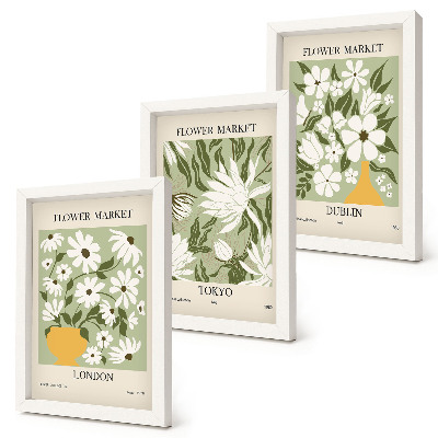Ensemble de 3 tableaux Affiches florales Londres Tokyo Dublin