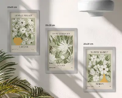 Ensemble de 3 tableaux affiches florales sur les thèmes de Londres, Tokyo et Dublin