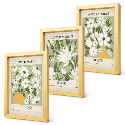Ensemble de 3 tableaux Affiches florales Londres Tokyo Dublin