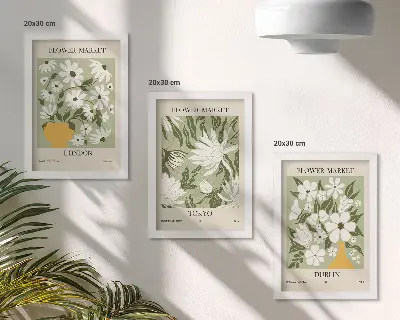 Ensemble de 3 tableaux affiches florales sur les thèmes de Londres, Tokyo et Dublin