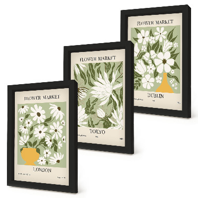 Ensemble de 3 tableaux Affiches florales Londres Tokyo Dublin