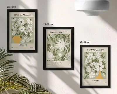 Ensemble de 3 tableaux affiches florales sur les thèmes de Londres, Tokyo et Dublin