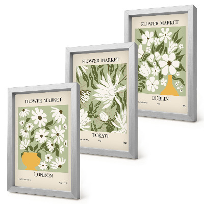 Ensemble de 3 tableaux Affiches florales Londres Tokyo Dublin
