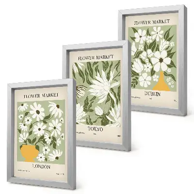 Ensemble de 3 tableaux affiches florales sur les thèmes de Londres, Tokyo et Dublin