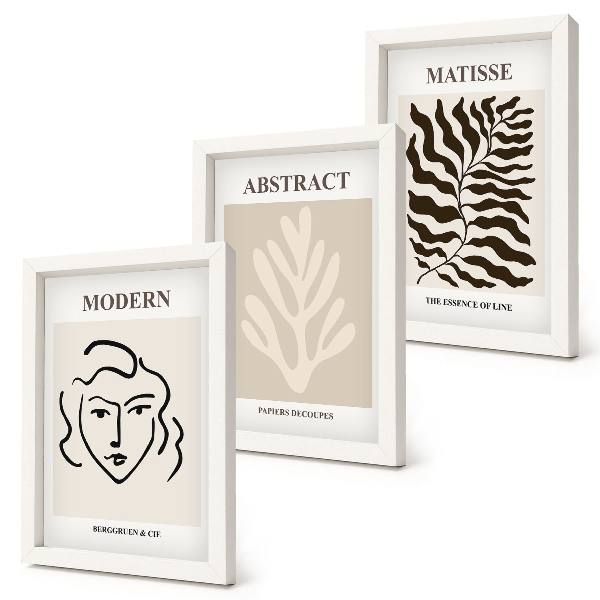 Lot de 3 tableaux Illustrations de visages et de feuilles de l'art graphique d'Henri Matisse