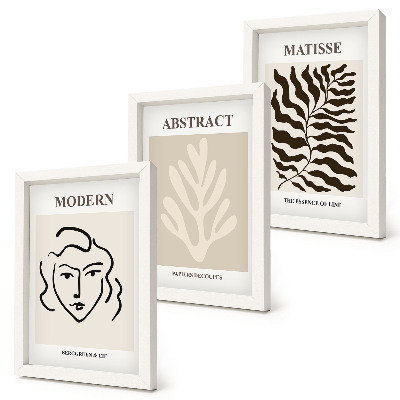 Lot de 3 tableaux Illustrations de visages et de feuilles de l'art graphique d'Henri Matisse