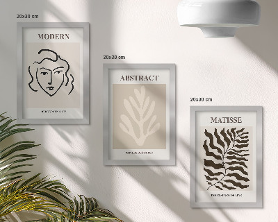 Lot de 3 tableaux Illustrations de visages et de feuilles de l'art graphique d'Henri Matisse