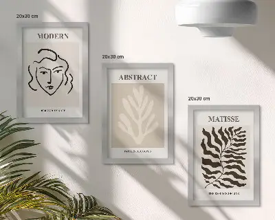Lot de 3 tableaux illustrations de visages et de feuilles style art graphique d'Henri Matisse