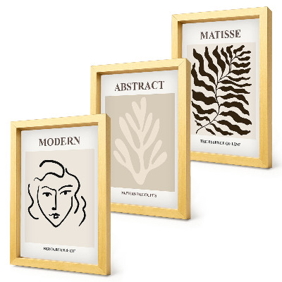 Lot de 3 tableaux Illustrations de visages et de feuilles de l'art graphique d'Henri Matisse