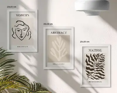 Lot de 3 tableaux illustrations de visages et de feuilles style art graphique d'Henri Matisse