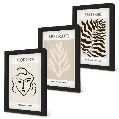 Lot de 3 tableaux Illustrations de visages et de feuilles de l'art graphique d'Henri Matisse