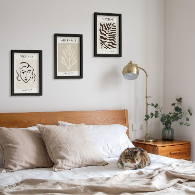Lot de 3 tableaux Illustrations de visages et de feuilles de l'art graphique d'Henri Matisse