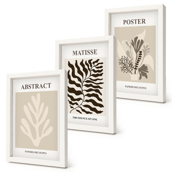 Ensemble de 3 tableaux Motifs végétaux dans les tons beige et brun