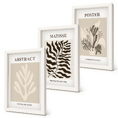 Ensemble de 3 tableaux Motifs végétaux dans les tons beige et brun