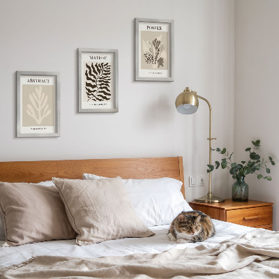 Ensemble de 3 tableaux Motifs végétaux dans les tons beige et brun