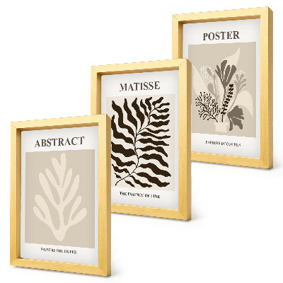 Ensemble de 3 tableaux Motifs végétaux dans les tons beige et brun