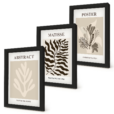 Ensemble de 3 tableaux Motifs végétaux dans les tons beige et brun