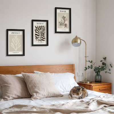 Ensemble de 3 tableaux Motifs végétaux dans les tons beige et brun