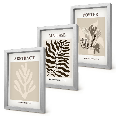Ensemble de 3 tableaux Motifs végétaux dans les tons beige et brun