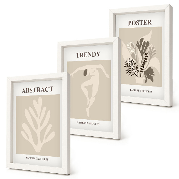 Lot de 3 tableaux Motifs végétaux dans les tons beige et brun