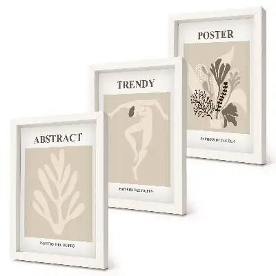 Lot de 3 tableaux avec motifs végétaux dans les tons beige et brun