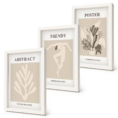 Lot de 3 tableaux Motifs végétaux dans les tons beige et brun