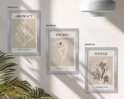 Lot de 3 tableaux avec motifs végétaux dans les tons beige et brun