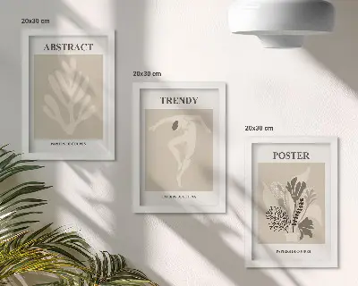 Lot de 3 tableaux avec motifs végétaux dans les tons beige et brun