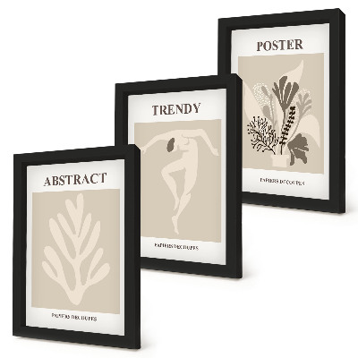 Lot de 3 tableaux Motifs végétaux dans les tons beige et brun