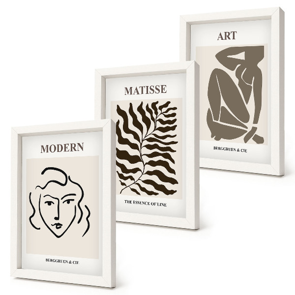 Ensemble de 3 tableaux Des graphismes élégants avec des lignes et des figures aux couleurs neutres