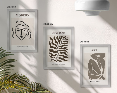 Ensemble de 3 tableaux Des graphismes élégants avec des lignes et des figures aux couleurs neutres