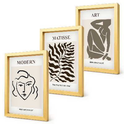 Ensemble de 3 tableaux Des graphismes élégants avec des lignes et des figures aux couleurs neutres