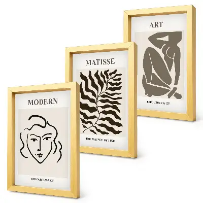 Ensemble de 3 tableaux graphismes élégants avec lignes et figures aux couleurs neutres