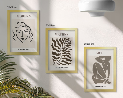 Ensemble de 3 tableaux Des graphismes élégants avec des lignes et des figures aux couleurs neutres