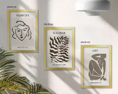 Ensemble de 3 tableaux graphismes élégants avec lignes et figures aux couleurs neutres