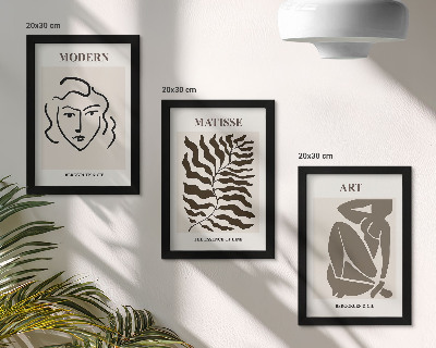 Ensemble de 3 tableaux Des graphismes élégants avec des lignes et des figures aux couleurs neutres