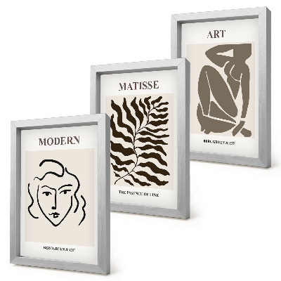Ensemble de 3 tableaux Des graphismes élégants avec des lignes et des figures aux couleurs neutres