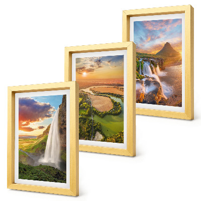 Mur de cadres Cascades, paysages montagneux et rivières au coucher du soleil