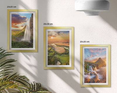 Mur de cadres Cascades, paysages montagneux et rivières au coucher du soleil
