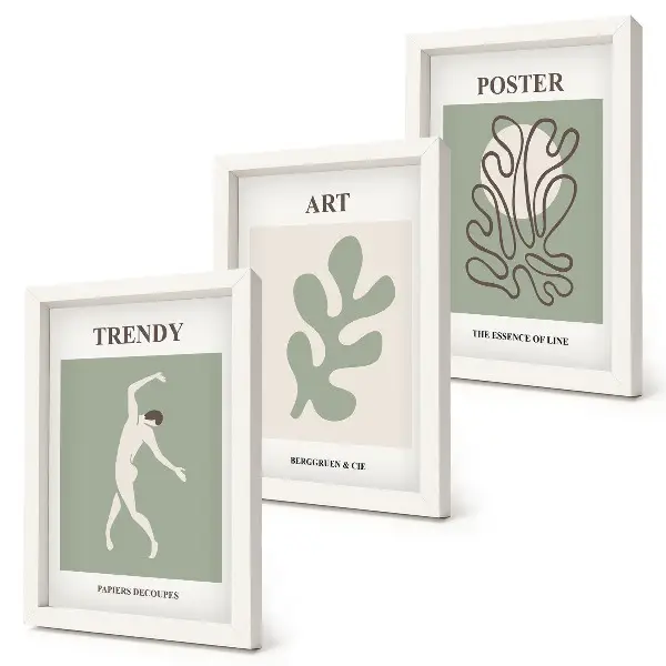 Lot de 3 tableaux avec des figures abstraites et motifs végétaux aux couleurs douces