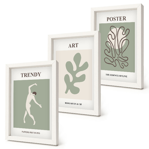 Lot de 3 tableaux Des figures abstraites et des motifs végétaux aux couleurs douces