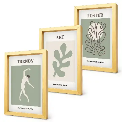 Lot de 3 tableaux avec des figures abstraites et motifs végétaux aux couleurs douces