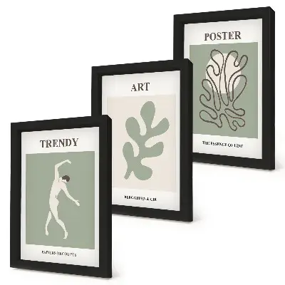 Lot de 3 tableaux avec des figures abstraites et motifs végétaux aux couleurs douces