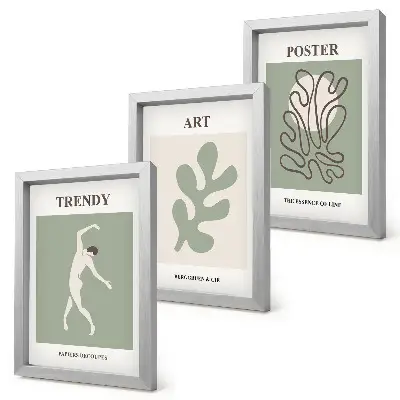Lot de 3 tableaux avec des figures abstraites et motifs végétaux aux couleurs douces